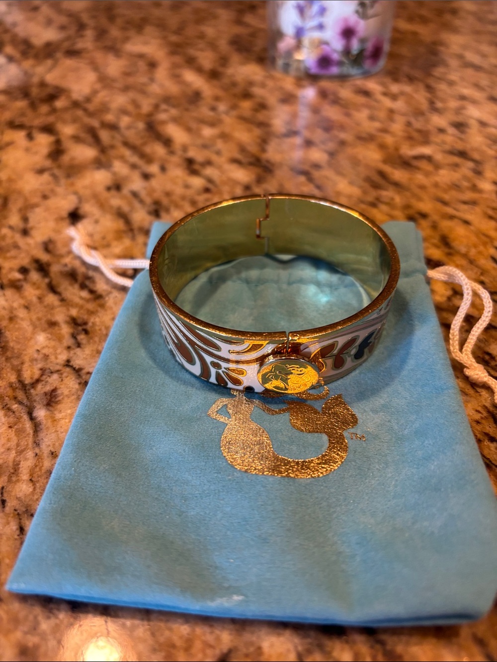 Spartina 449 Gold-Tone White and Blue Enamel Hinged Bangle
